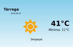 AEMET: El temps per a Tàrrega – 22 de Juny de 2026