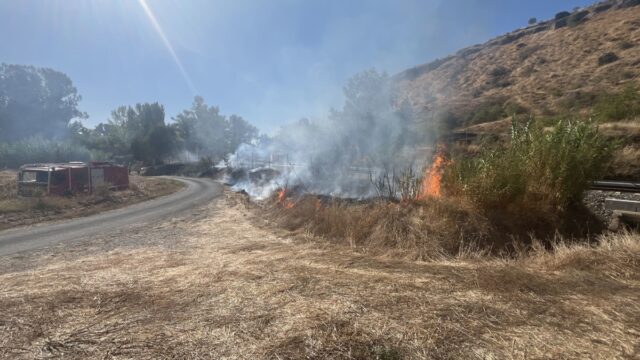 Imatge de l'incendi a Os de Balaguer al costat de les vies (Bombers)